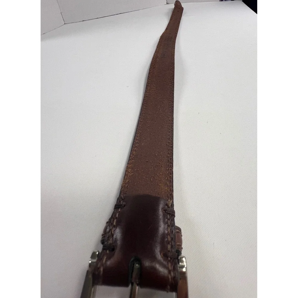 Dockers Mens Dark Brown Genuine Leather Belt Silver Buckle Size 32/80